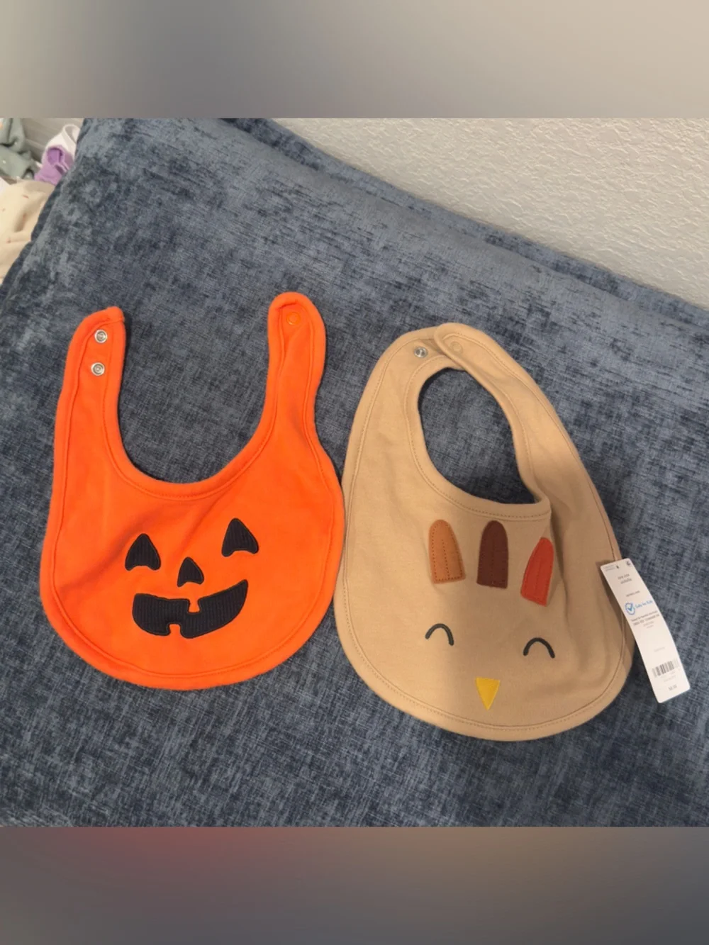 Carter's Orange Pumpkin & Tan Chick Baby Bib Set